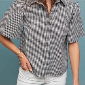 Anthropologie Eri + Ali black white gingham top